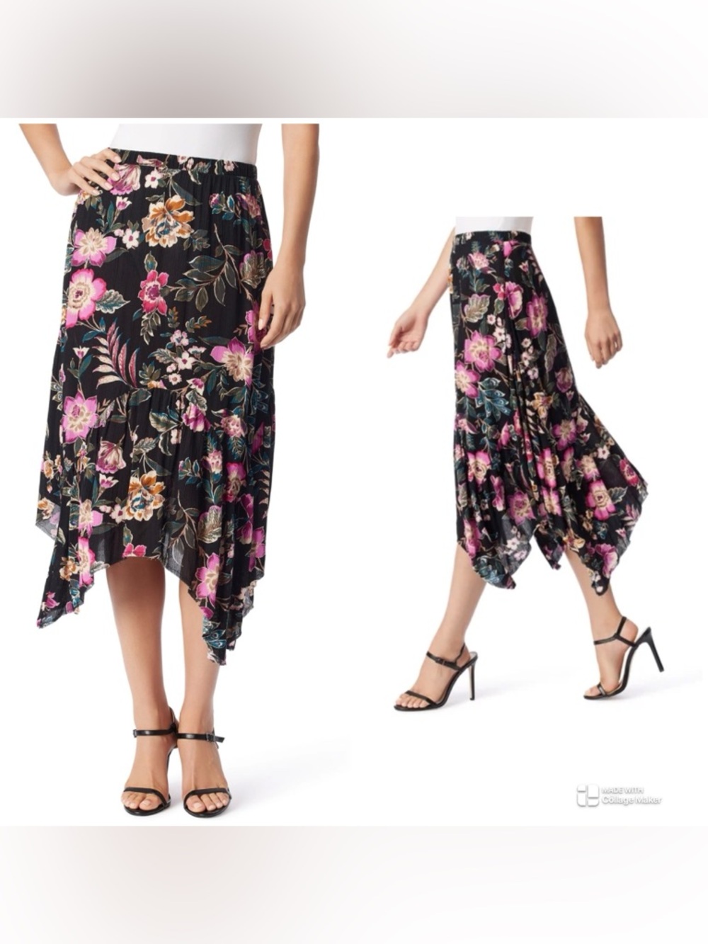Jessica Simpson Black Floral Asymmetrical Hanky Hem Skirti size S